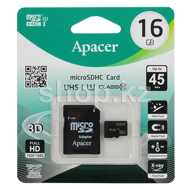 Micro SDHC 16Gb Apacer, Class 10 UHS-I U1, жад картасы