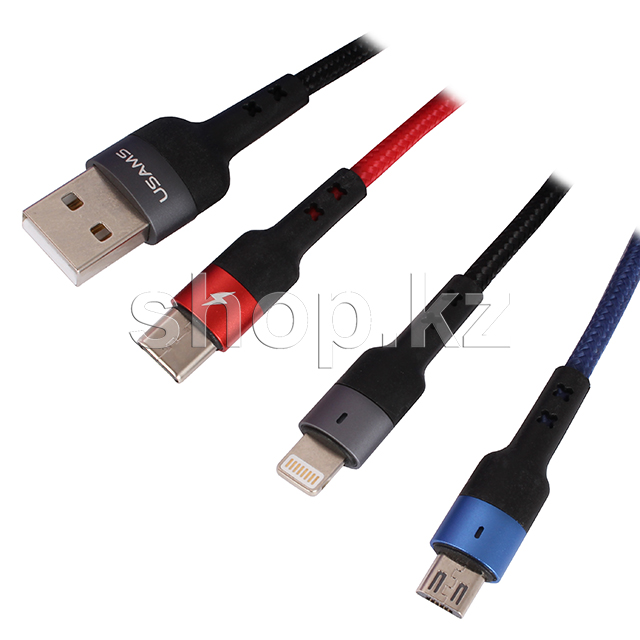 USB Type-C/Lightning/Micro USB Usams SJ-316, 1.2m, Black интерфейс кабелі