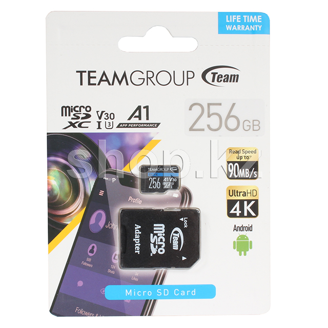 Карта памяти Micro SDXC 256Gb Team Group Elite, Class 10 UHS-I U3, адаптер