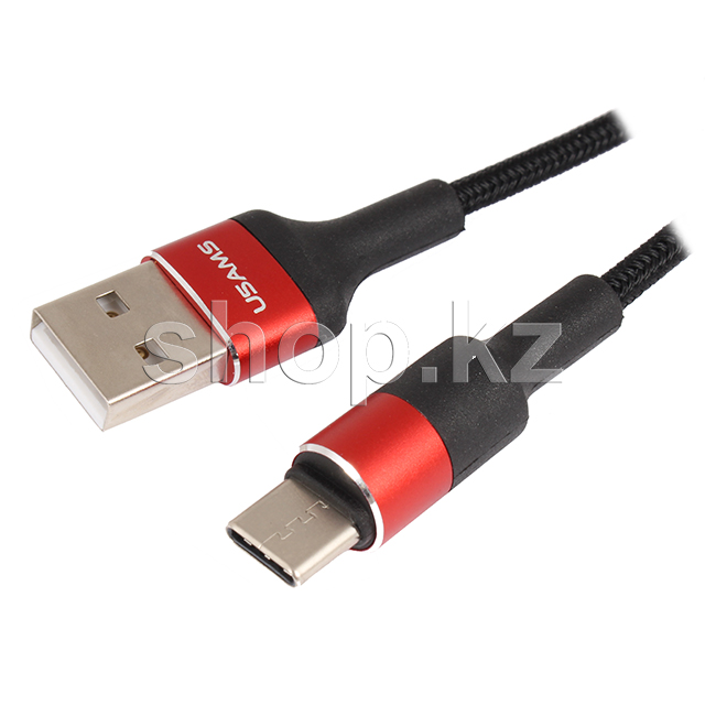 Кабель интерфейсный для USB Type-C Usams SJ-221, 1.2m, Black-Red